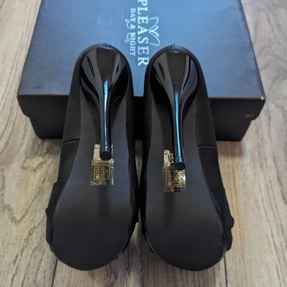 Pleaser Black Satin Heels Gorgeous 28 Platform Stiletto Pumps - Picture 7 of 8